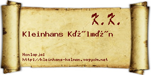 Kleinhans Kálmán névjegykártya